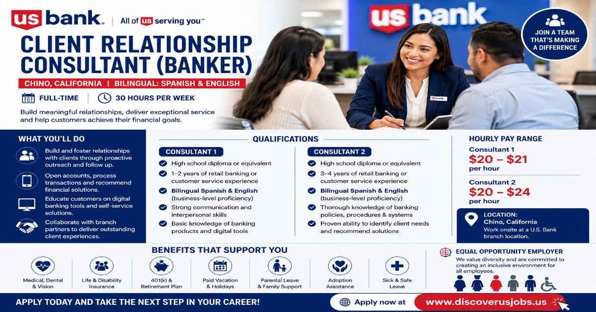 Client Relationship Consultant (Banker) job in Chino