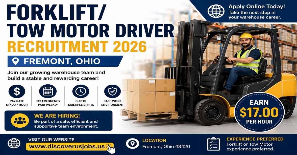 Forklift Tow Motor Driver Recruitment 2026.