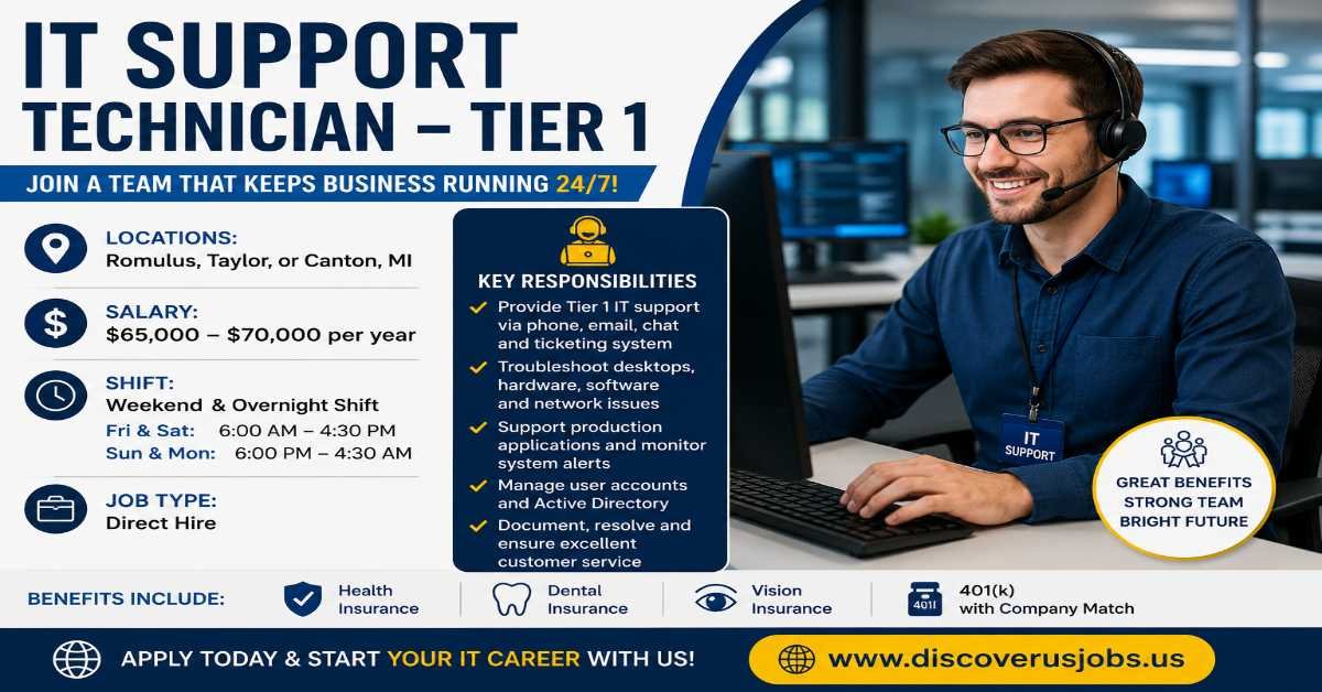 IT Support Technician Tier 1 job in Michigan.