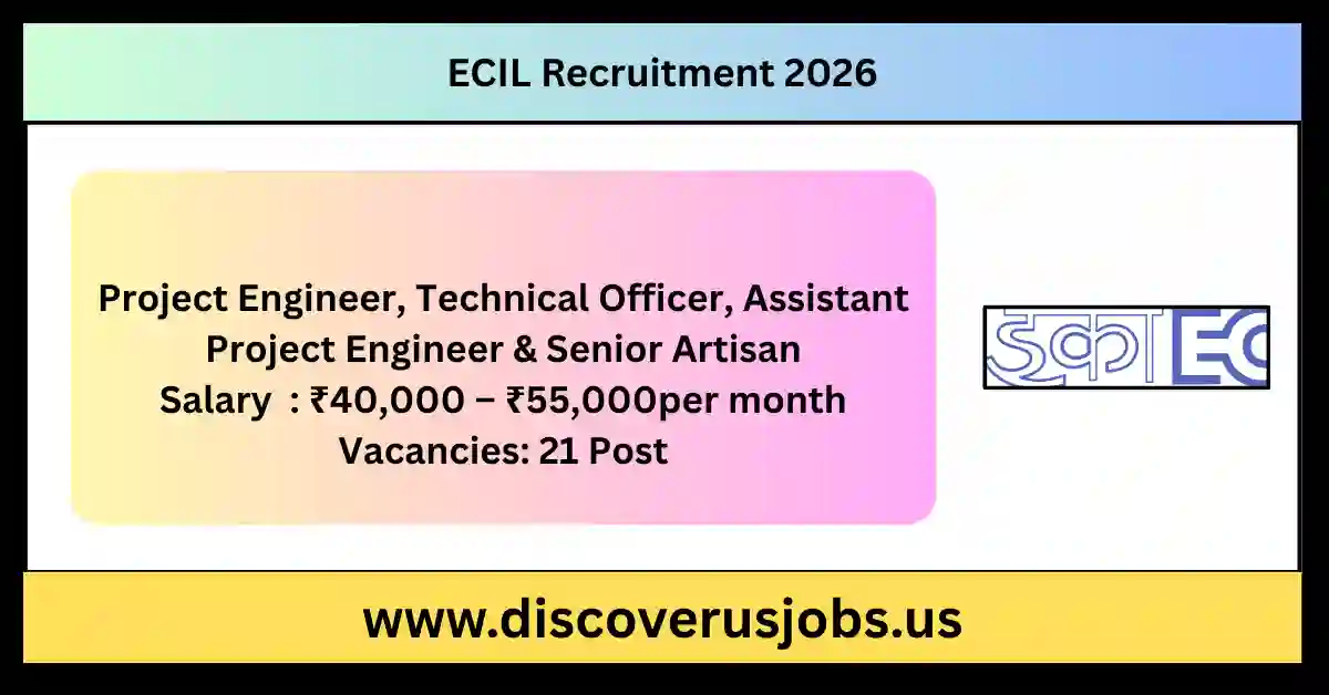 ECIL Recruitment 2026 banner showcasing government engineering and technical job opportunities with salaries up to ₹55,000 per month.